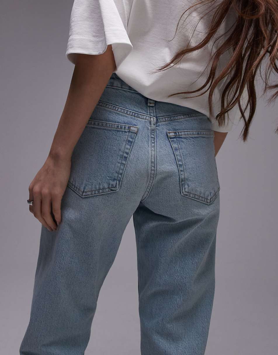 Topshop cropped mid rise straight jeans in summer bleach