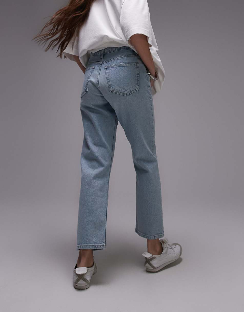 Topshop cropped mid rise straight jeans in summer bleach