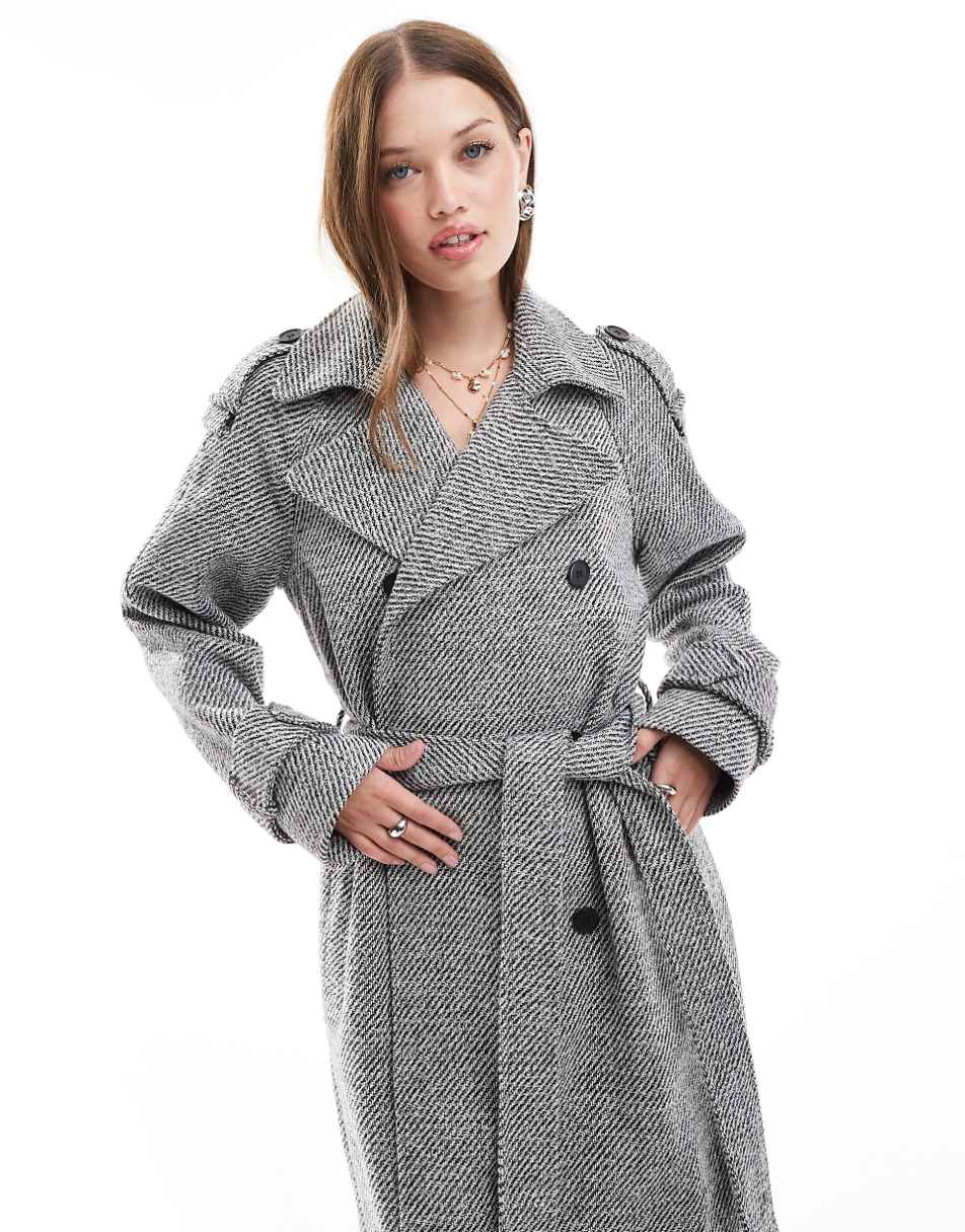 ASOS DESIGN formal faux wool trench coat in salt and pepper