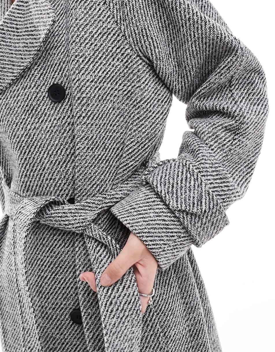 ASOS DESIGN formal faux wool trench coat in salt and pepper