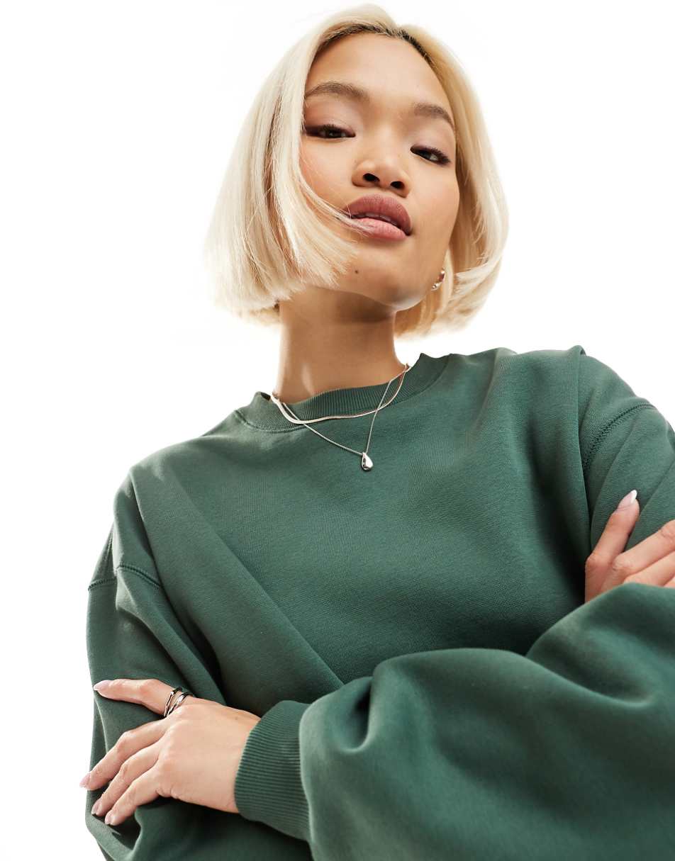 Weekday Essence sweatshirt in dark green