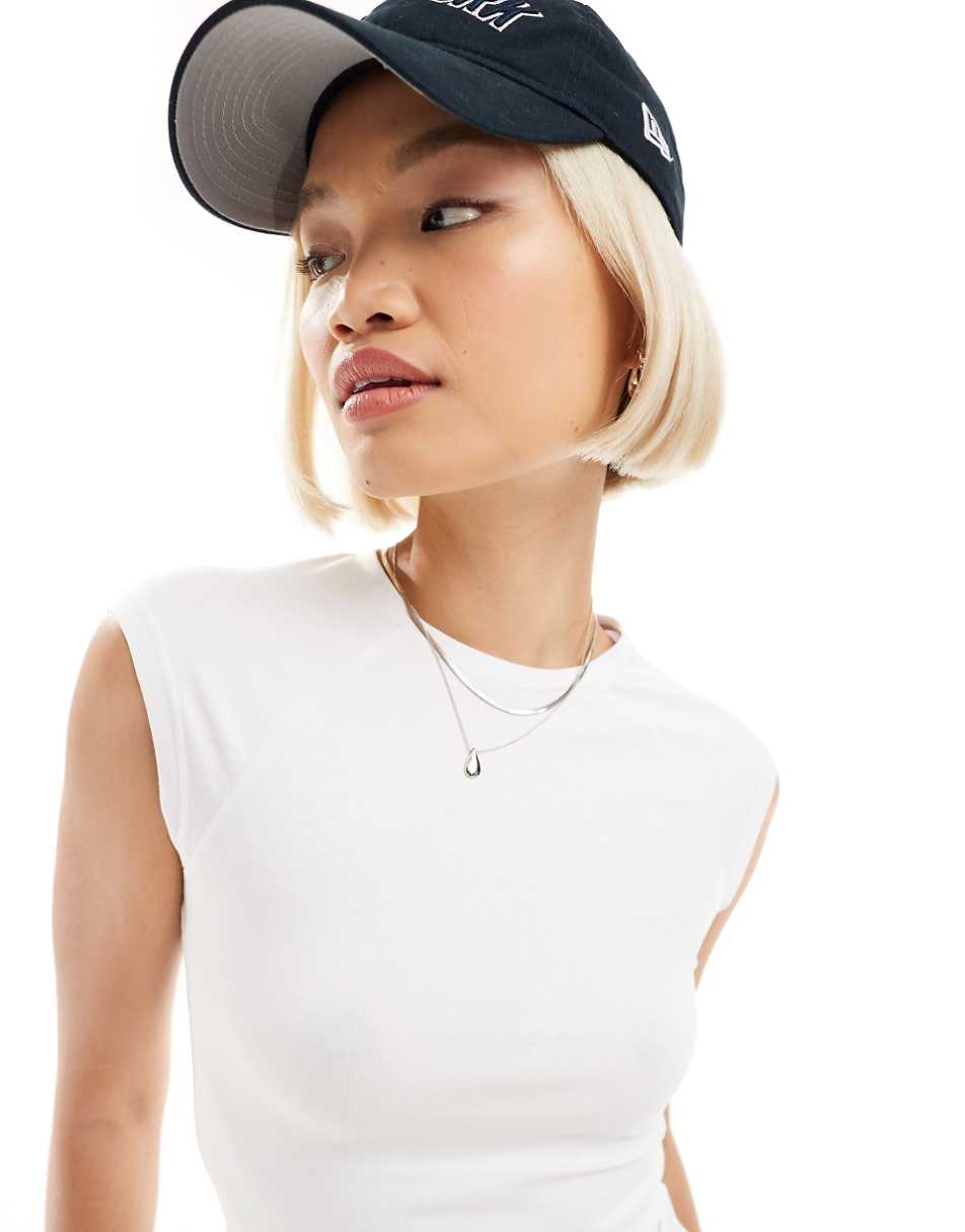 Weekday Lara slim fit top with cap sleeves in white