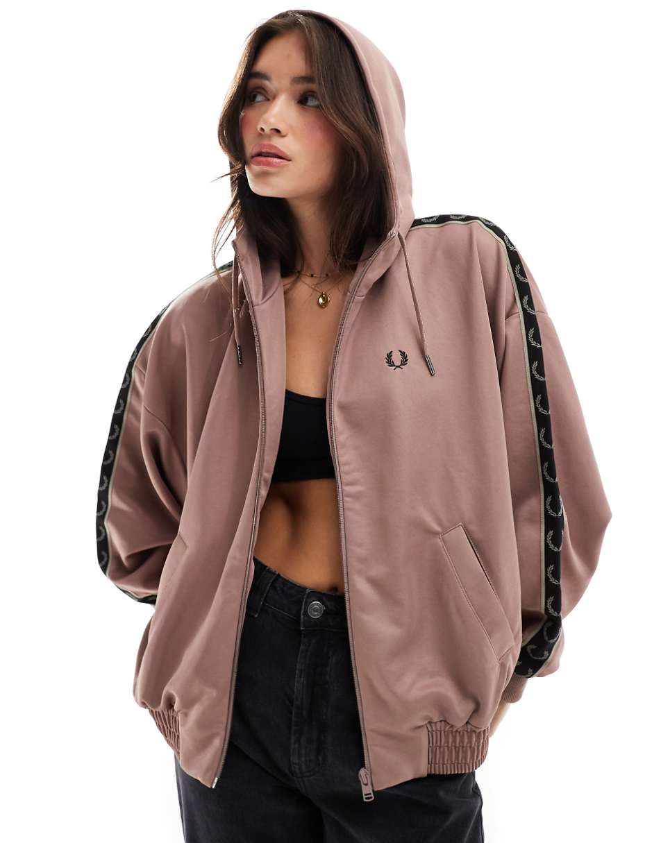 Fred Perry taped hooded track jacket pink
