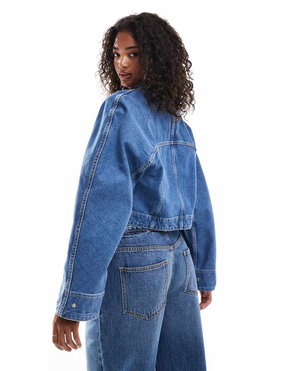 & Other Stories cropped denim jacket with volume sleeves in blue wash