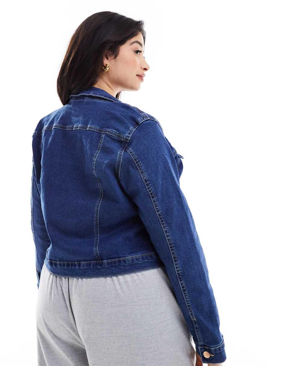 Vero Moda Curve cropped denim jacket in midwash blue