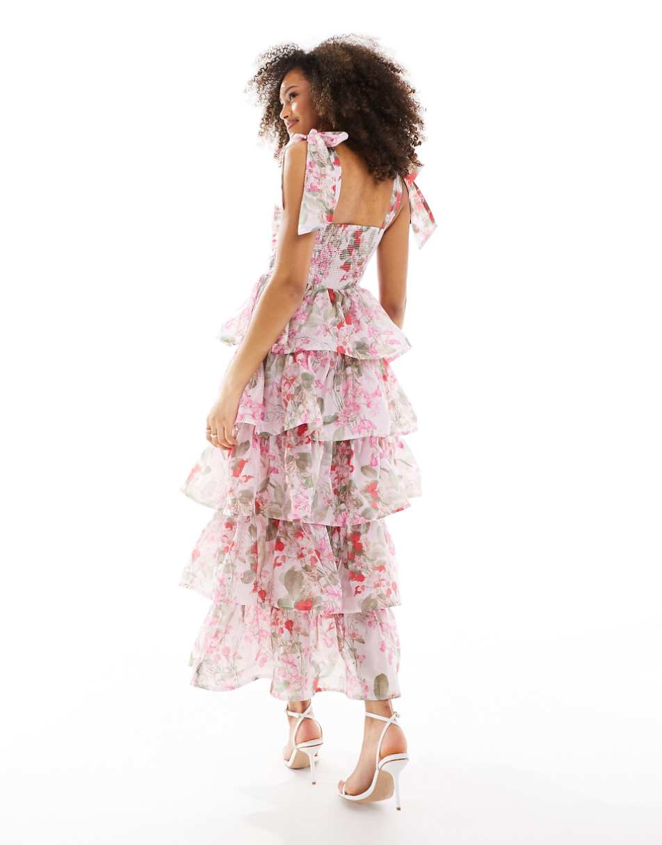 & Other Stories corset front tiered maxi dress in floral print