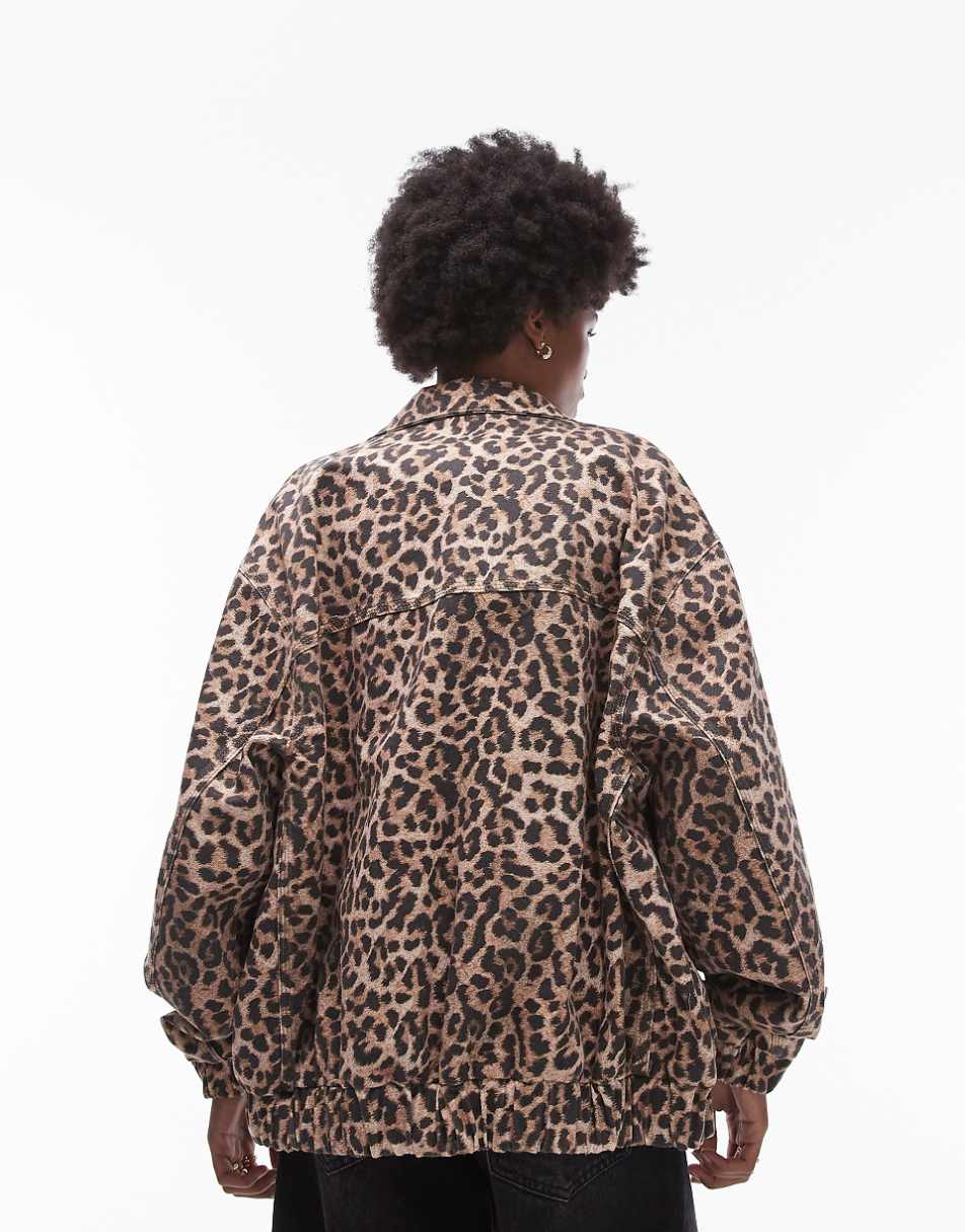 Topshop leopard print cotton bomber jacket