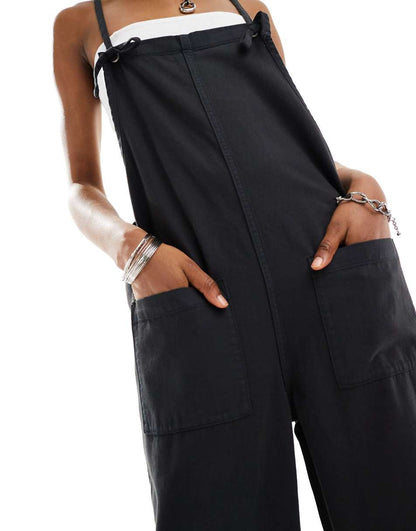 Monki lightweight denim overalls in black