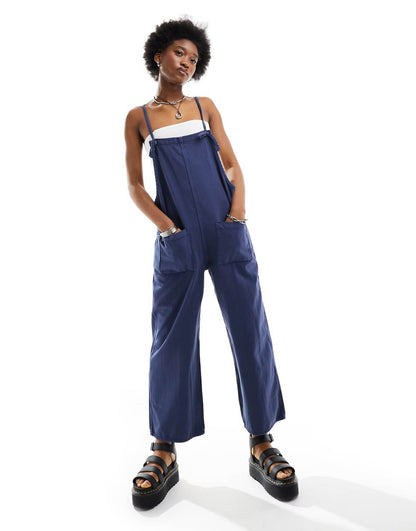 Monki lightweight denim overalls in blue