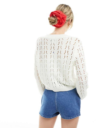 ASOS DESIGN tie front open stitch cardigan in cream