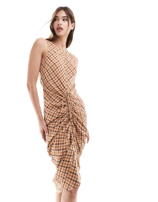 ASOS DESIGN Circular Design Collection sleeveless maxi dress with drawstring in check