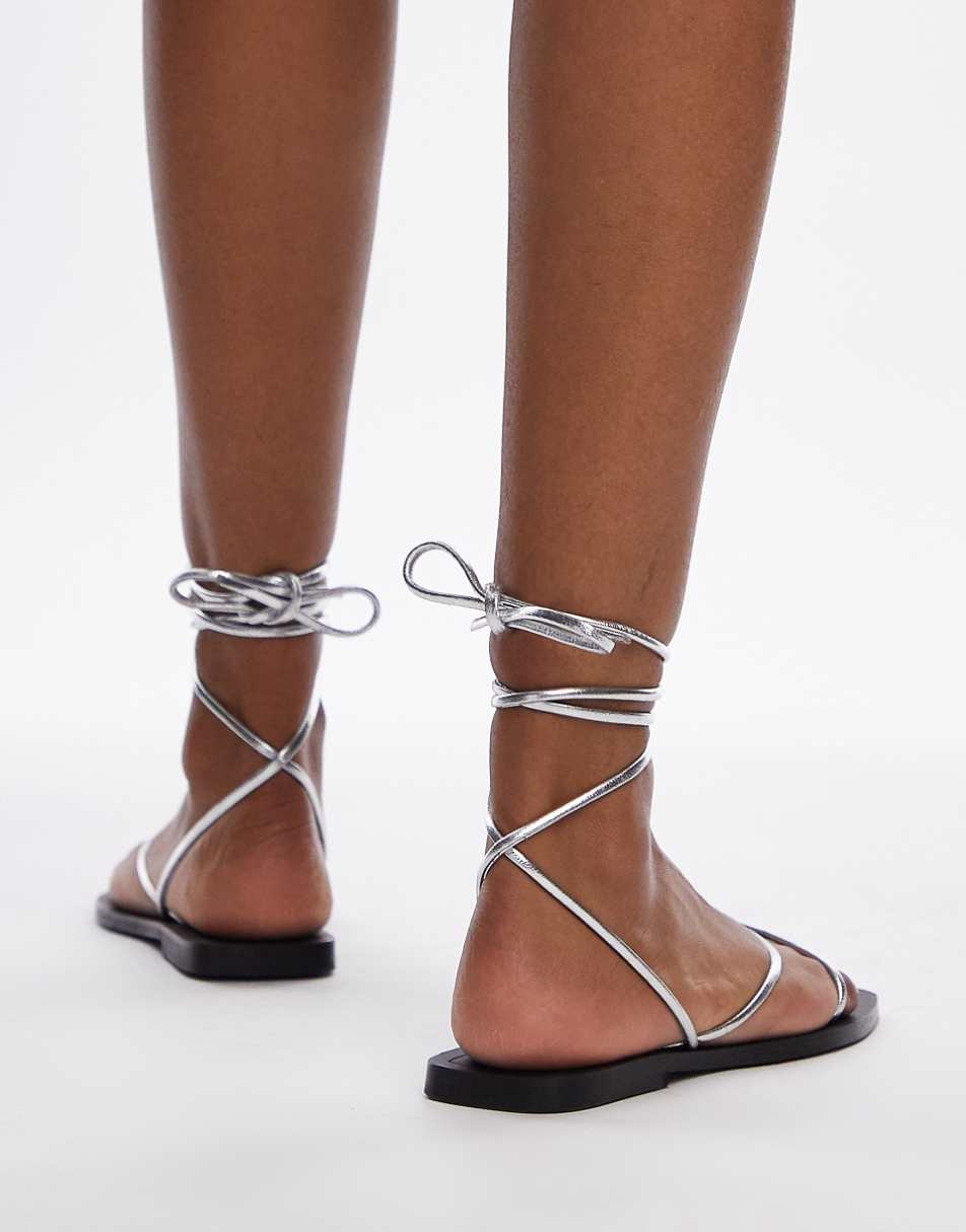 Topshop Katrina leather strappy sandals in silver