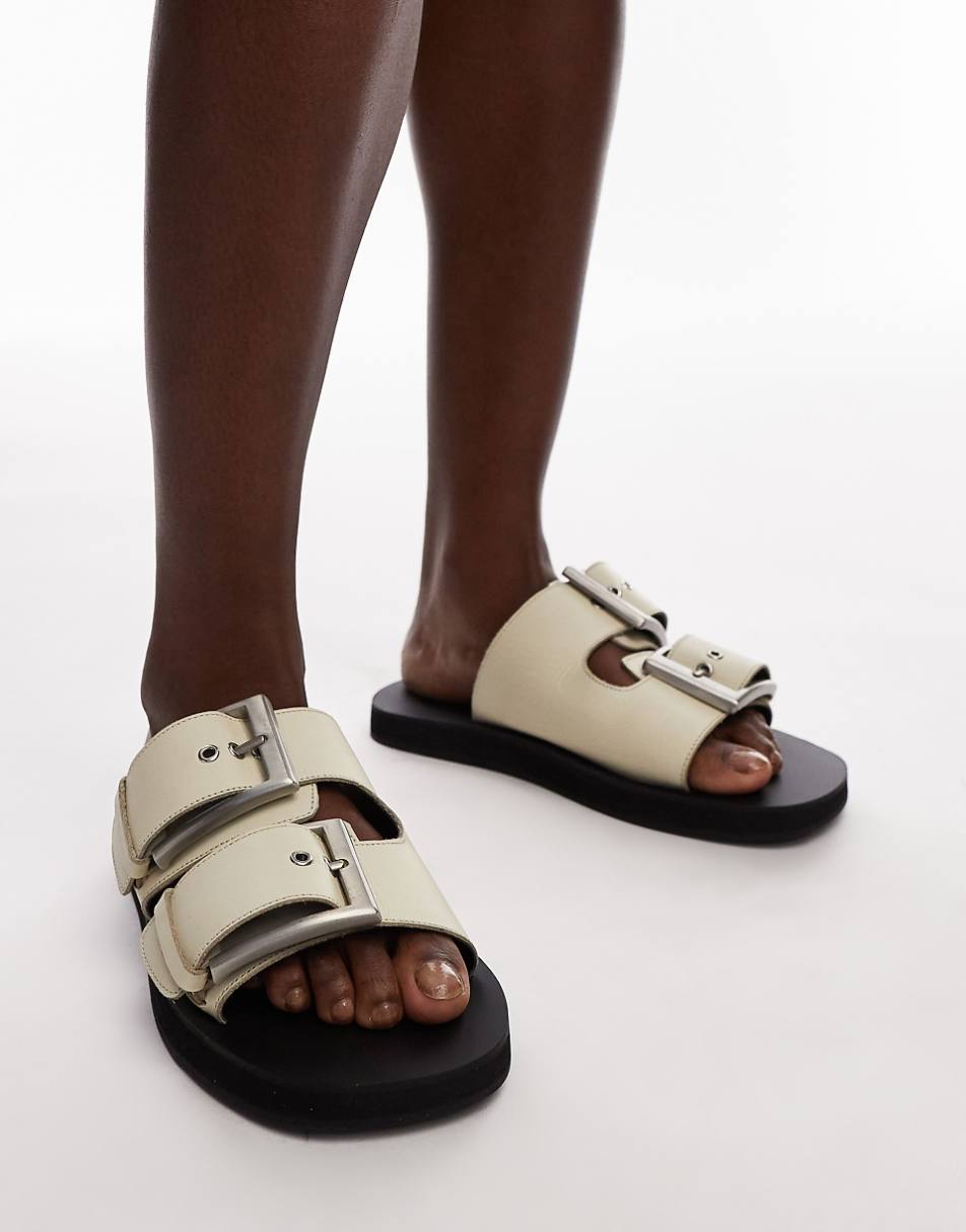 Topshop Kiara leather sandals with chunky buckles in off white