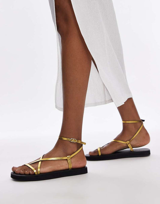 Topshop Jules leather minimal strappy flat sandals in gold