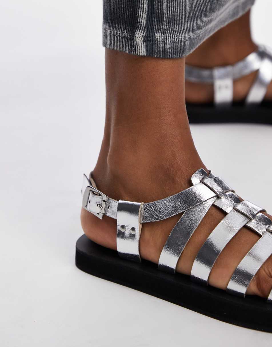 Topshop Julian leather fisherman sandals in silver