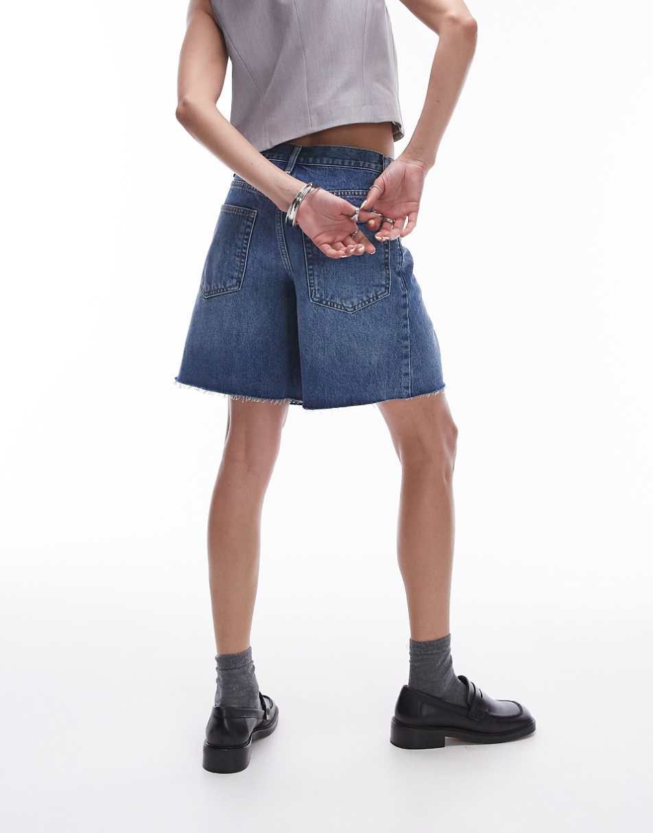 Topshop denim loose jorts in mid blue