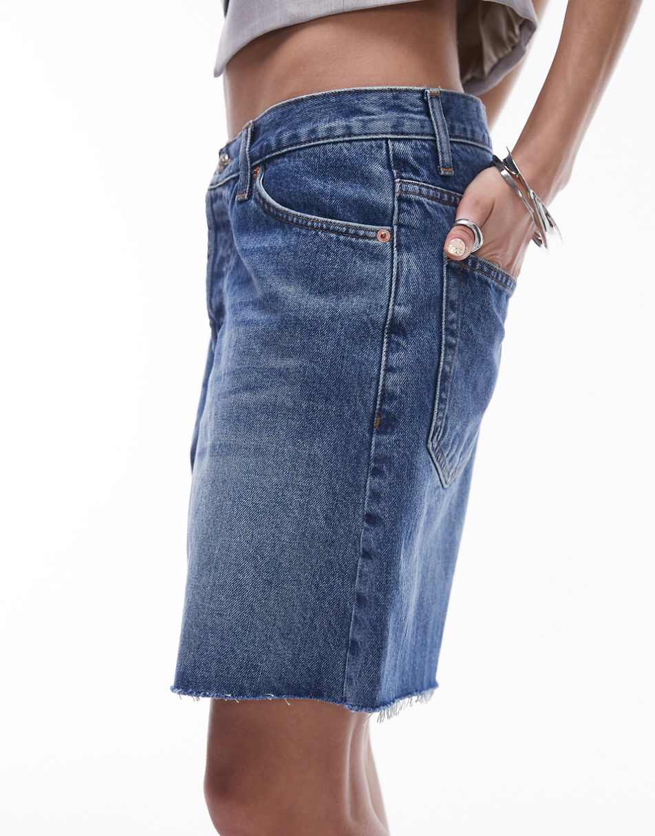 Topshop denim loose jorts in mid blue