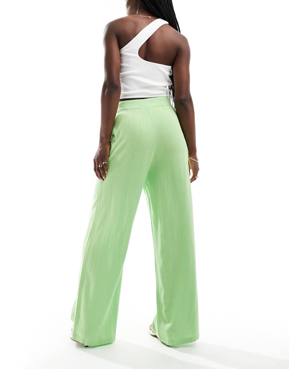 ASOS DESIGN high rise seam detail linen look pants in light green