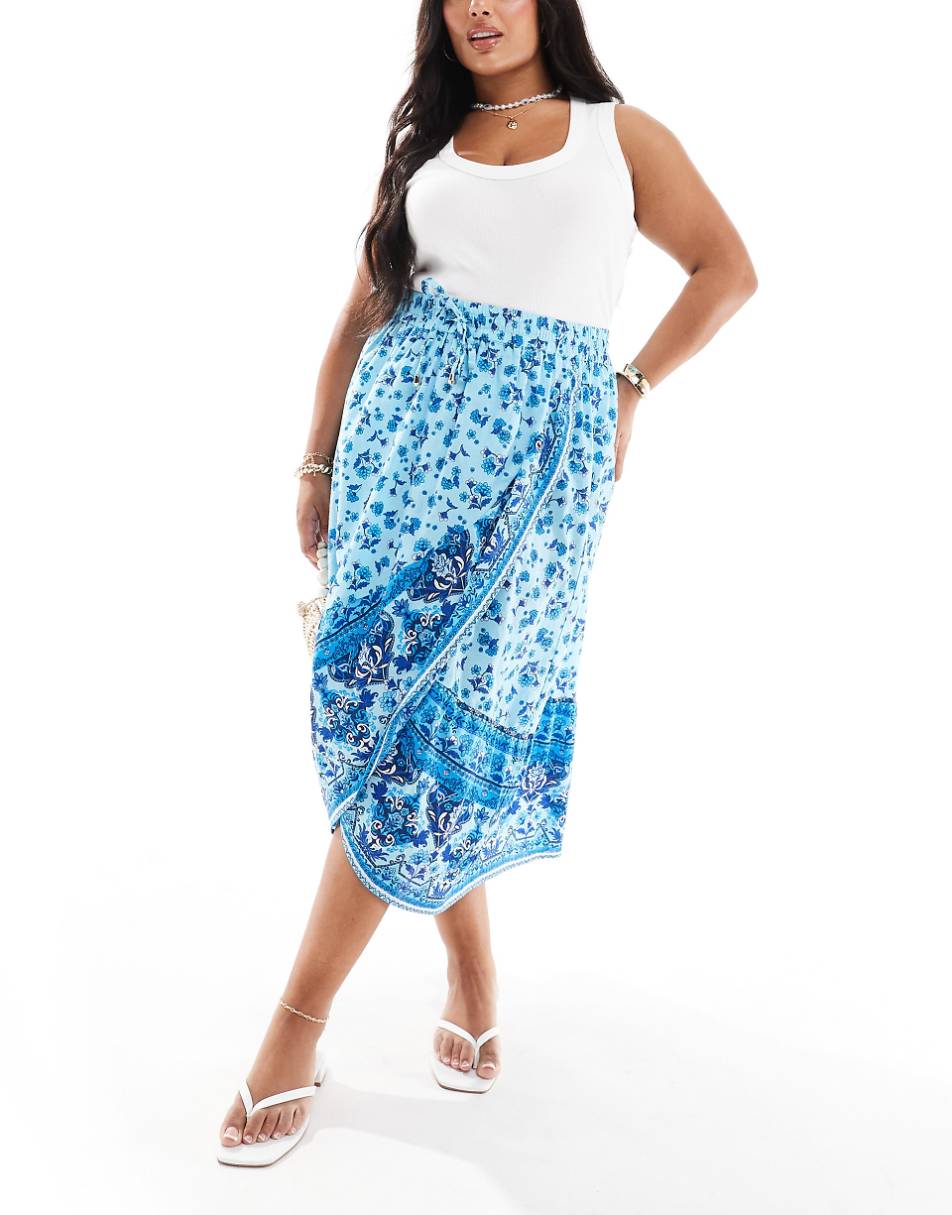 Yours full wrap skirt in blue print