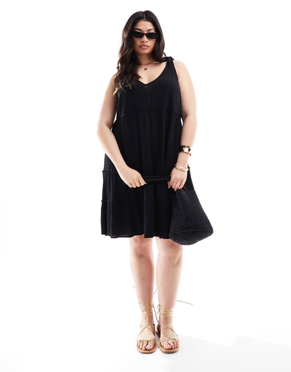 Yours frill tiered mini dress in black