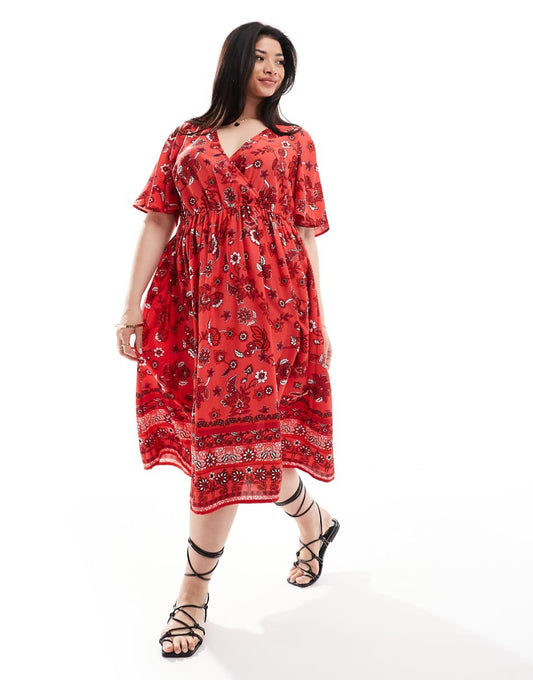 Yours puffed sleeve floral maxi dress in red floral