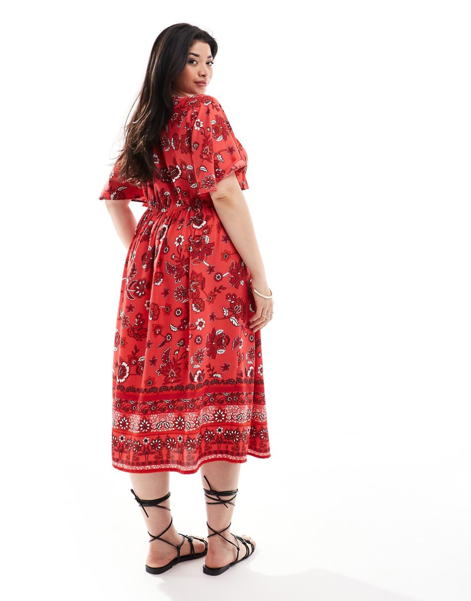 Yours puffed sleeve floral maxi dress in red floral