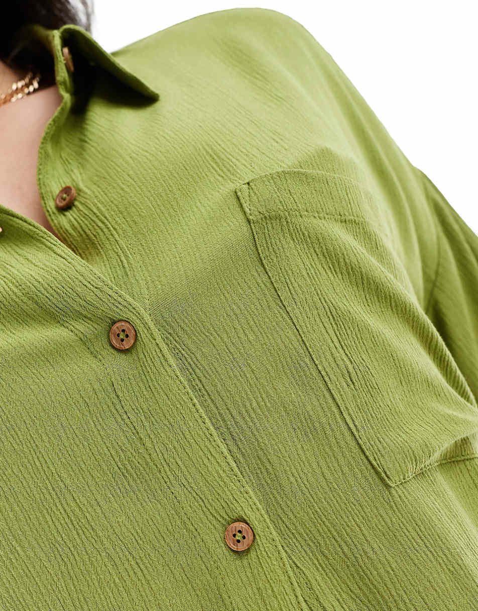 Yours crinkle shirt in olive - part of a set