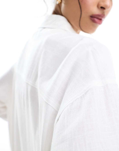 ASOS DESIGN relaxed shirt with linen in white