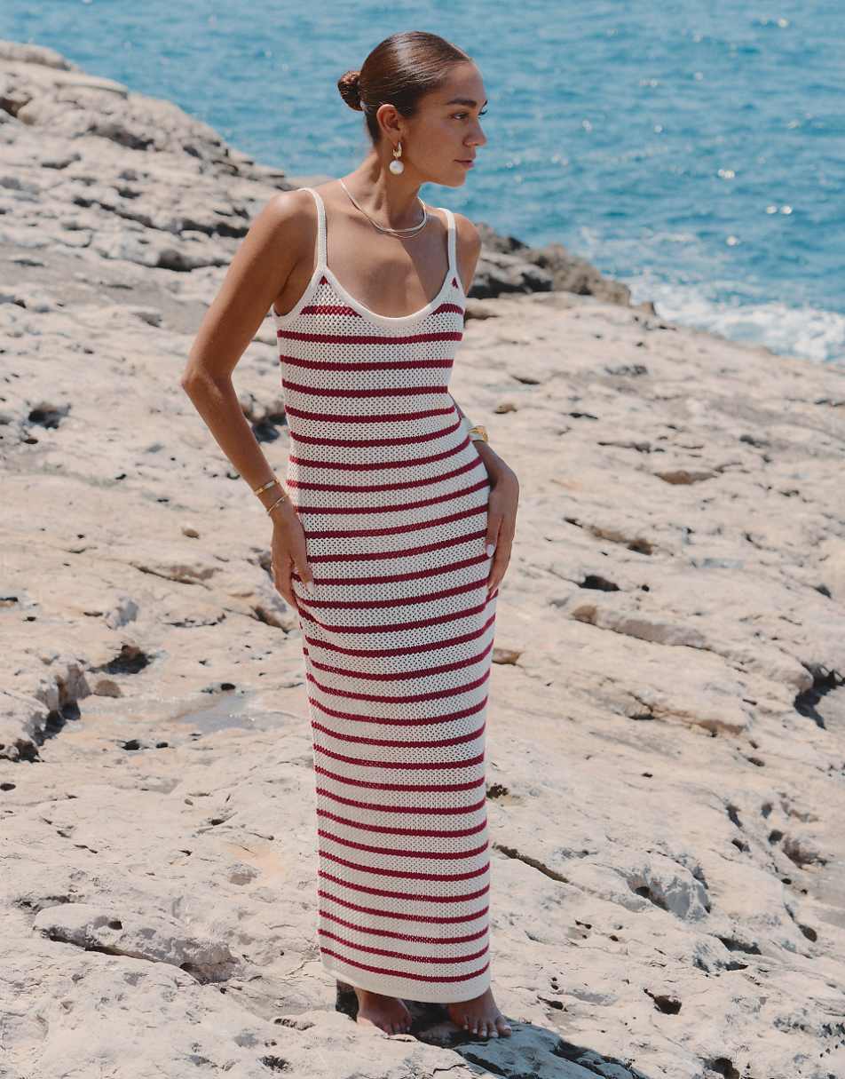 4th & Reckless x Luana Barron brittany knit maxi stripe beach dress in cherry red