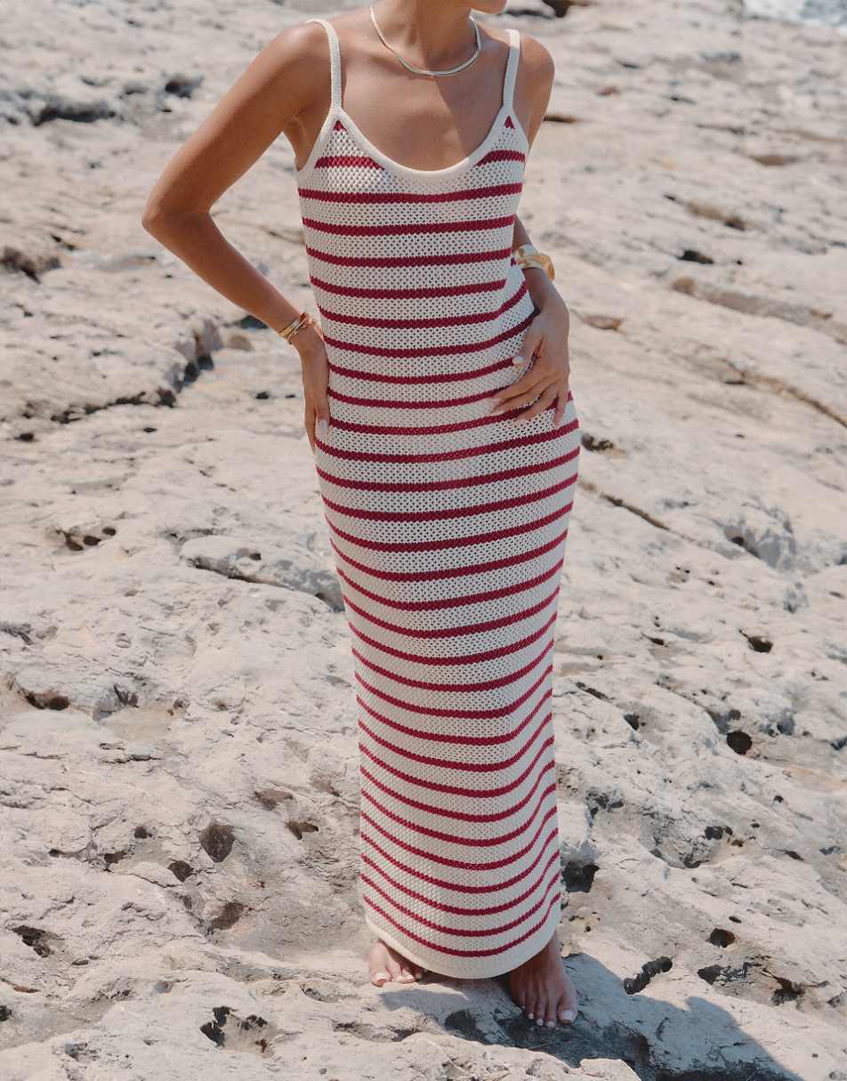 4th & Reckless x Luana Barron brittany knit maxi stripe beach dress in cherry red