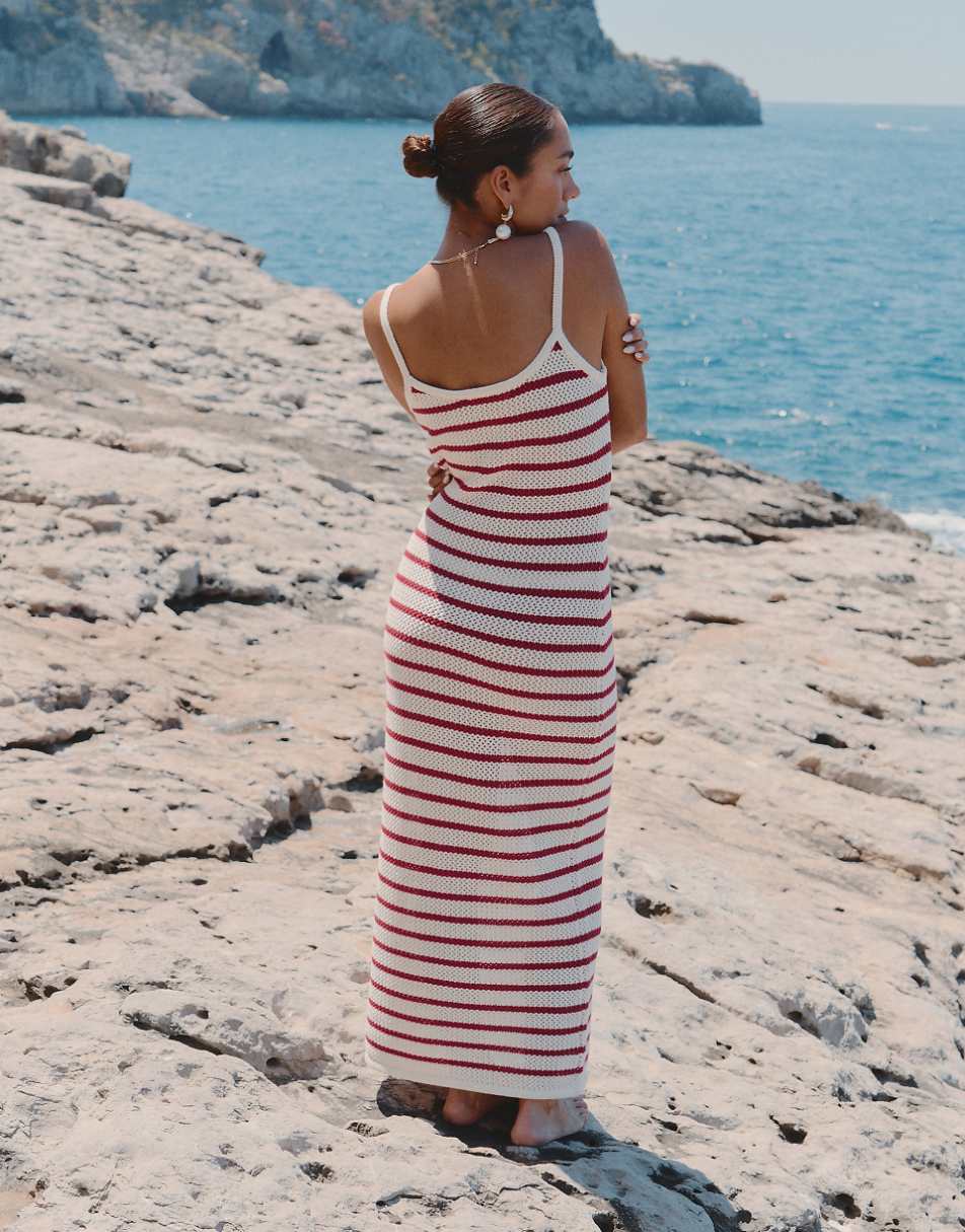 4th & Reckless x Luana Barron brittany knit maxi stripe beach dress in cherry red