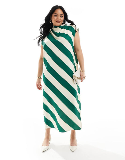 ASOS DESIGN Curve high neck column dress in stripe