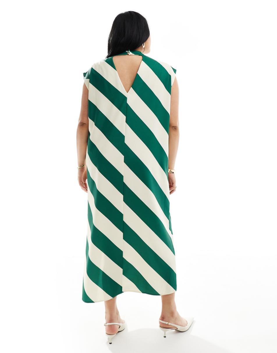 ASOS DESIGN Curve high neck column dress in stripe