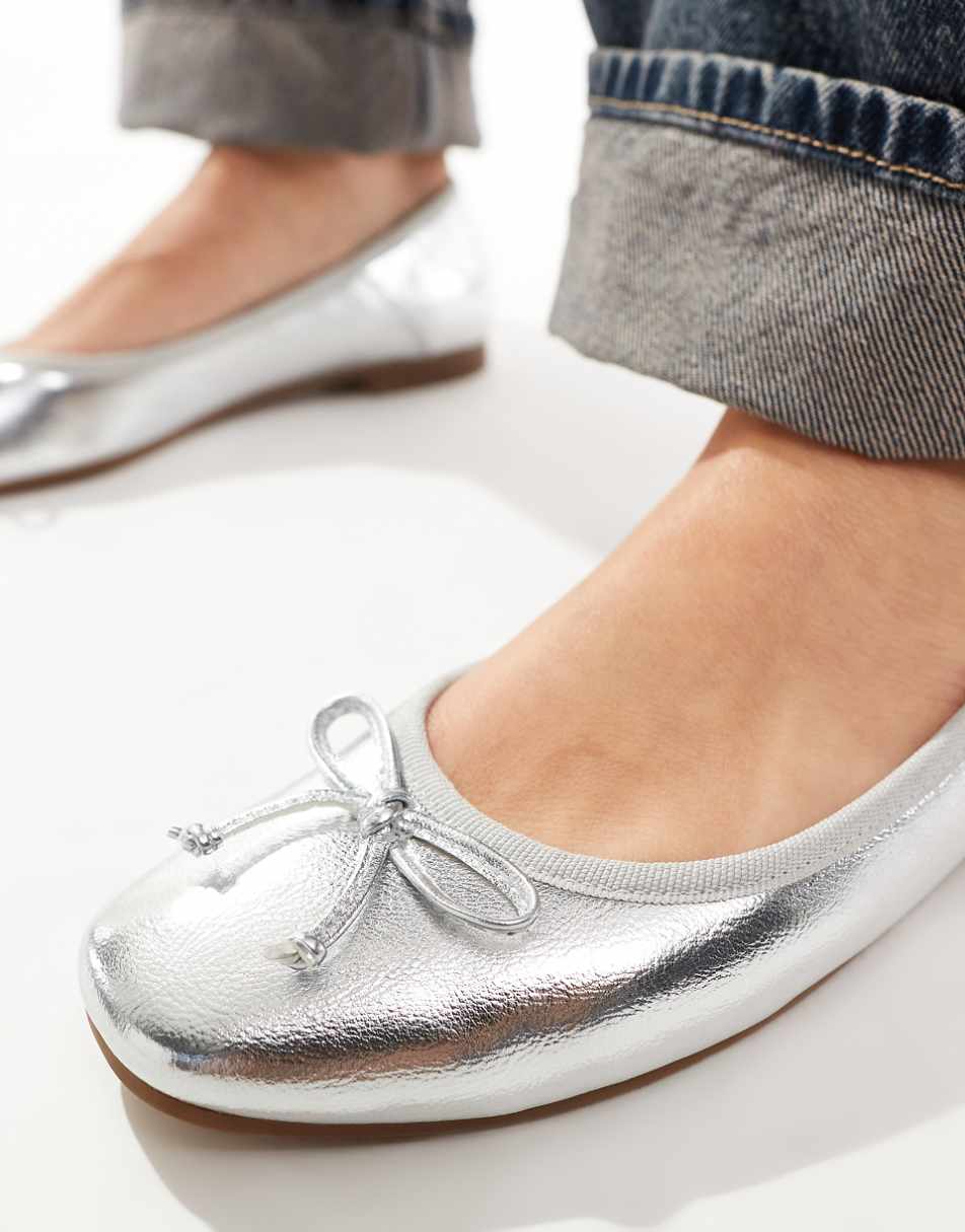 ASOS DESIGN Lullaby basic bow ballet flats in silver