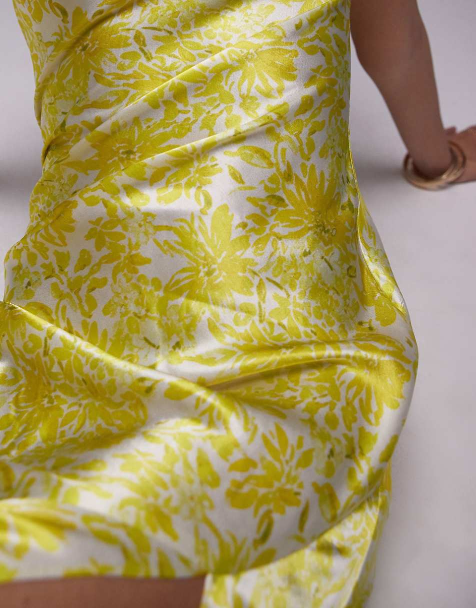 Topshop drape neck maxi dress in lime floral