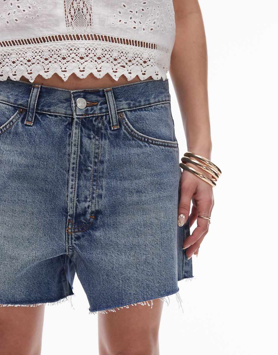 Topshop denim lover shorts in mid blue