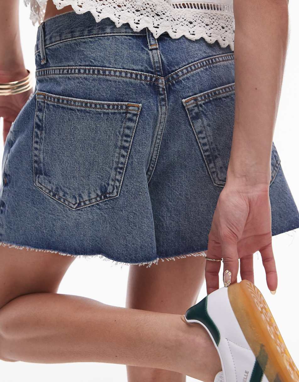 Topshop denim lover shorts in mid blue