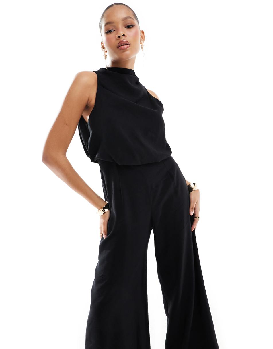 ASOS DESIGN high neck wide leg jumpsuit in black