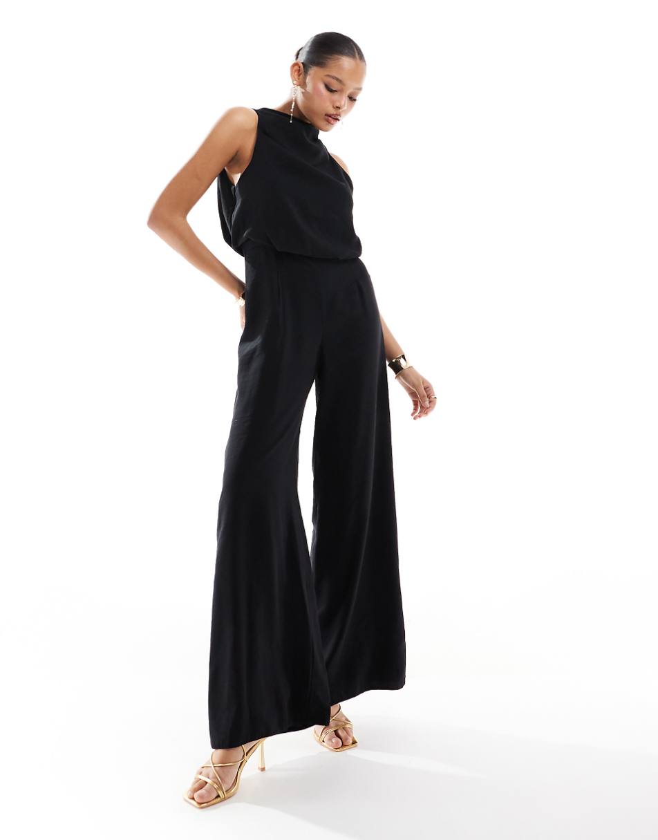 ASOS DESIGN high neck wide leg jumpsuit in black