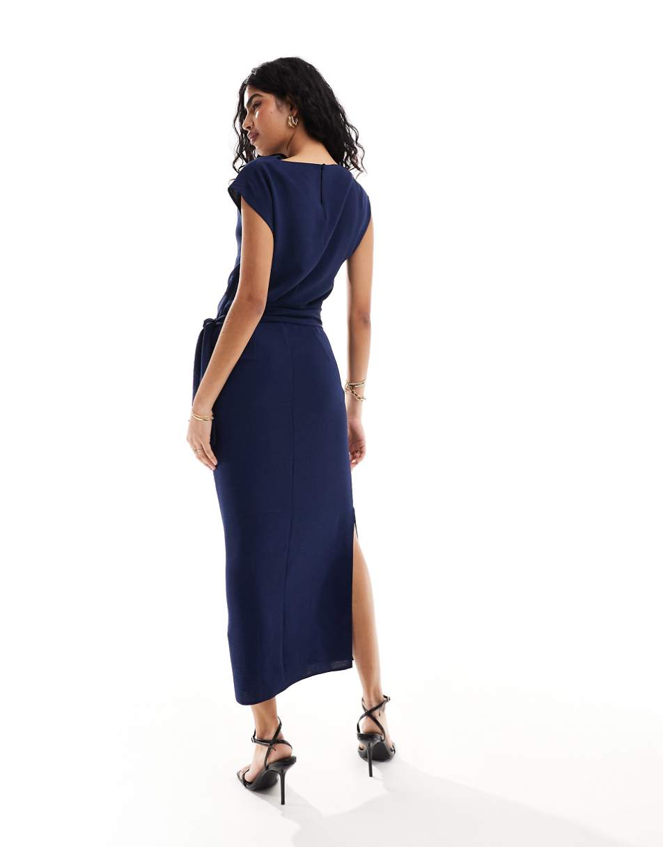 ASOS DESIGN drape waist midi dress with wrap skirt in navy