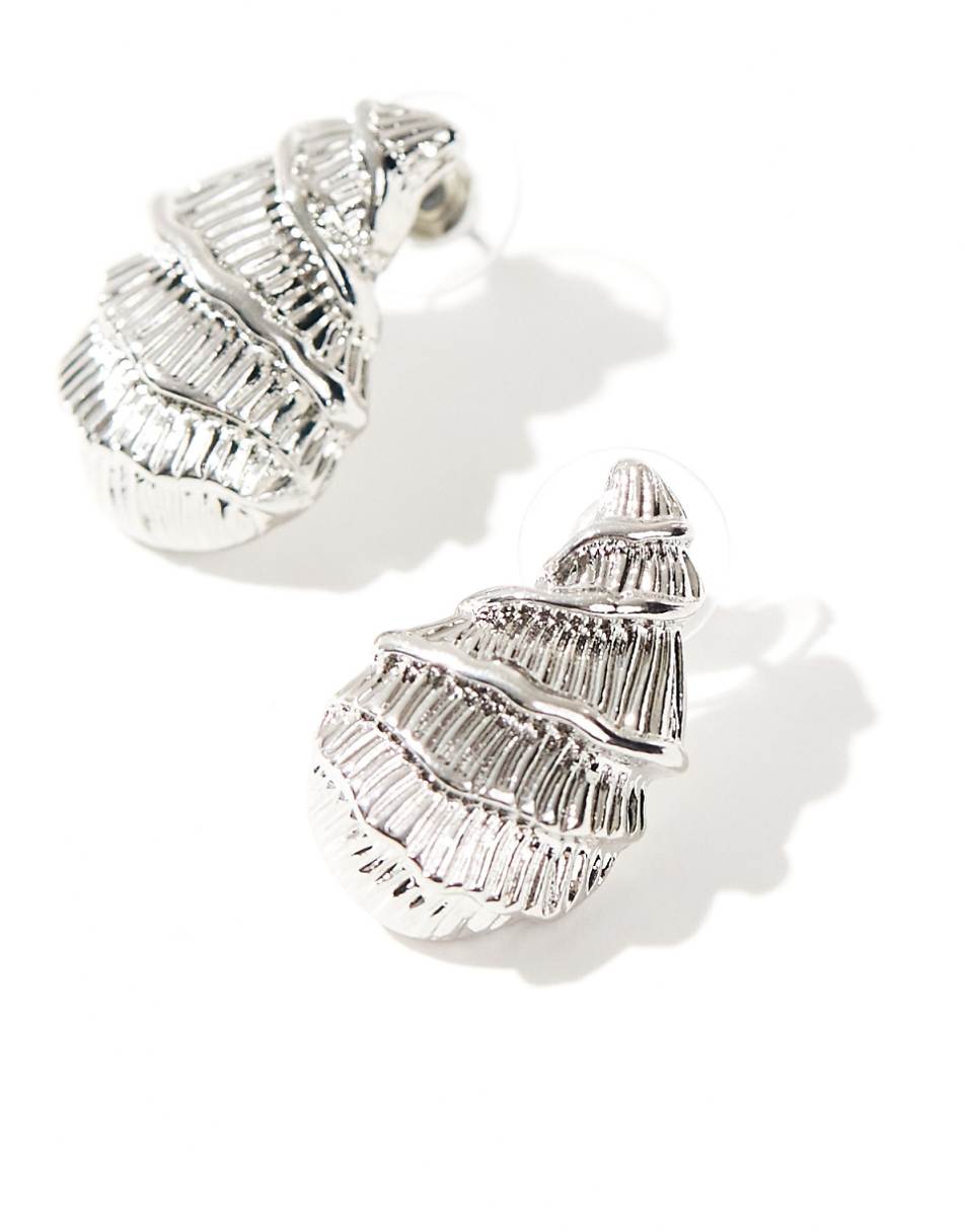 8 Other Reasons Lonsdale statement shell earrings in rhodium plated