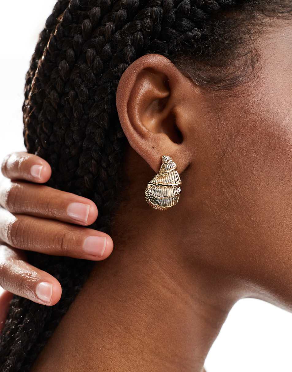 8 Other Reasons statement shell earrings in gold plated