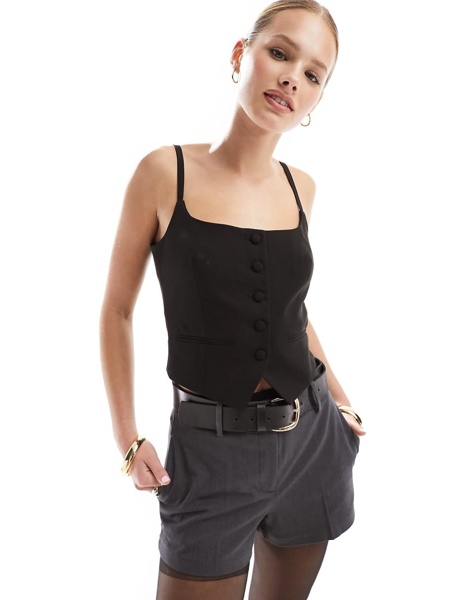 Stradivarius cami detail vest in black