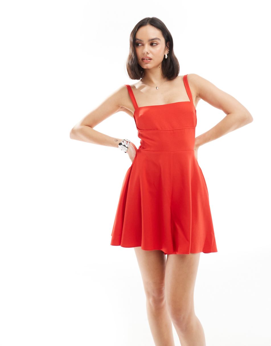 ASOS DESIGN bow back romper in red