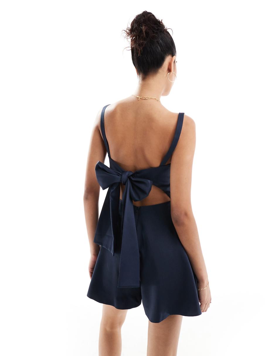 ASOS DESIGN bow back romper in navy