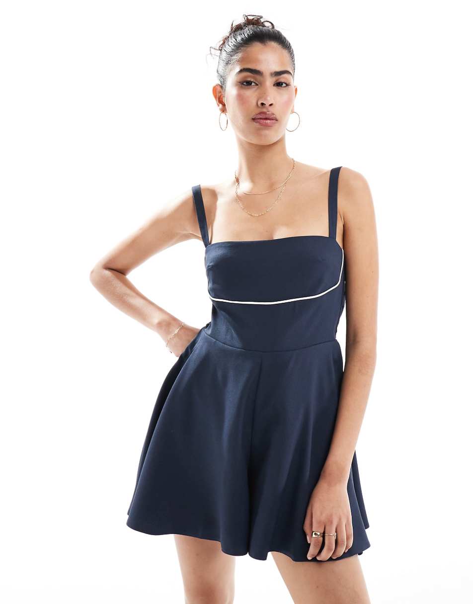 ASOS DESIGN bow back romper in navy