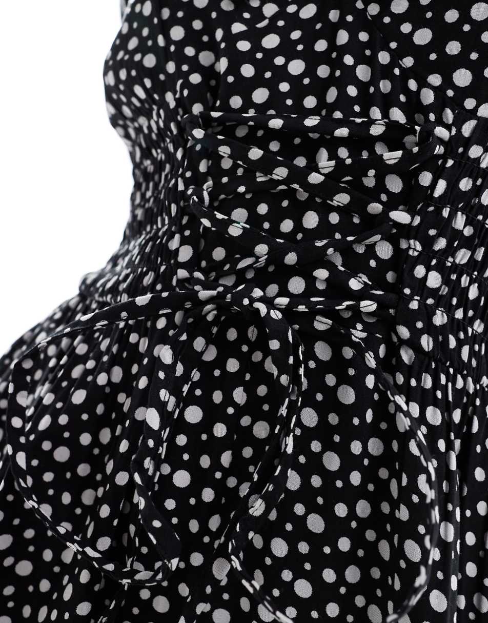 ASOS DESIGN corset detail jumpsuit in mono spot print