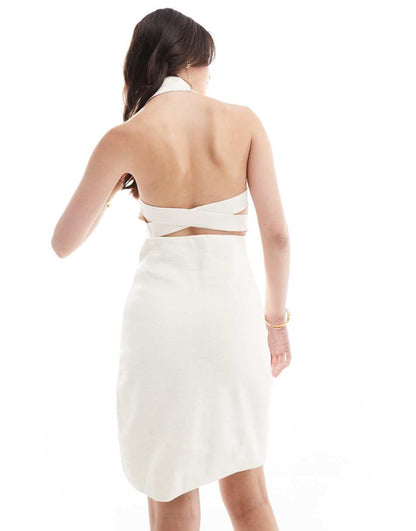 Miss Selfridge polo detail knit mini dress in cream