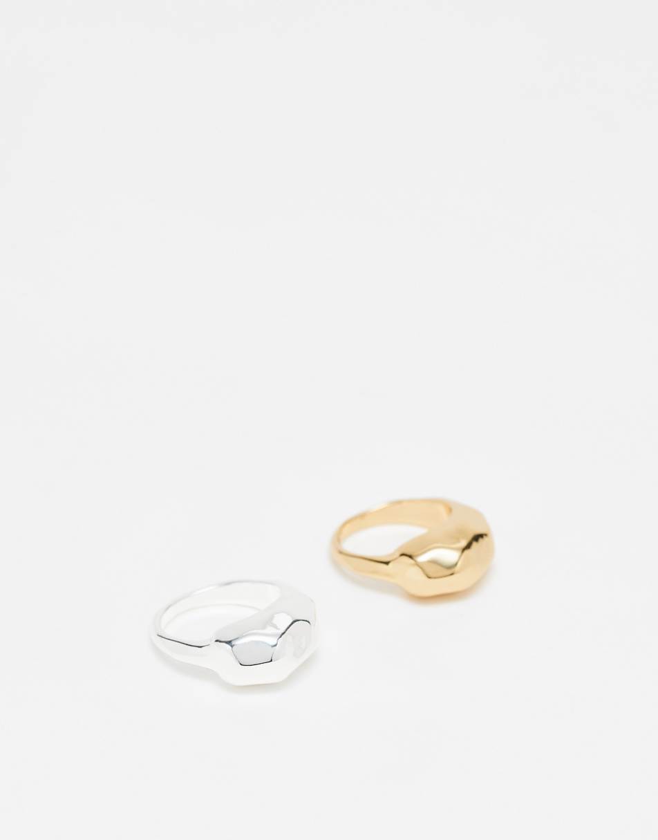 Topshop Rooni pack of 2 thick molten rings in multi plated