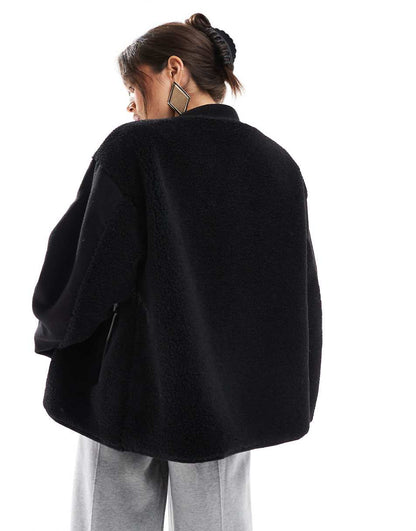 ASOS DESIGN spliced teddy formal jacket in black
